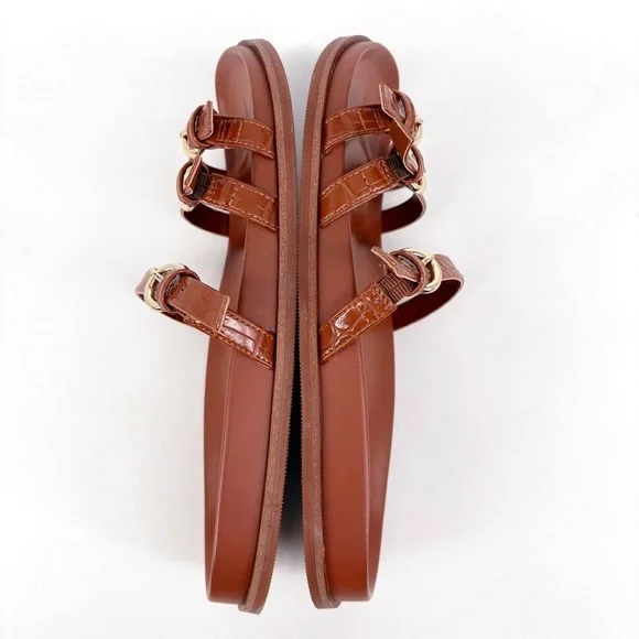 J.CREW 3-Strap Brown Faux Crocodile Slide Sandals 8 - Picture 8 of 12